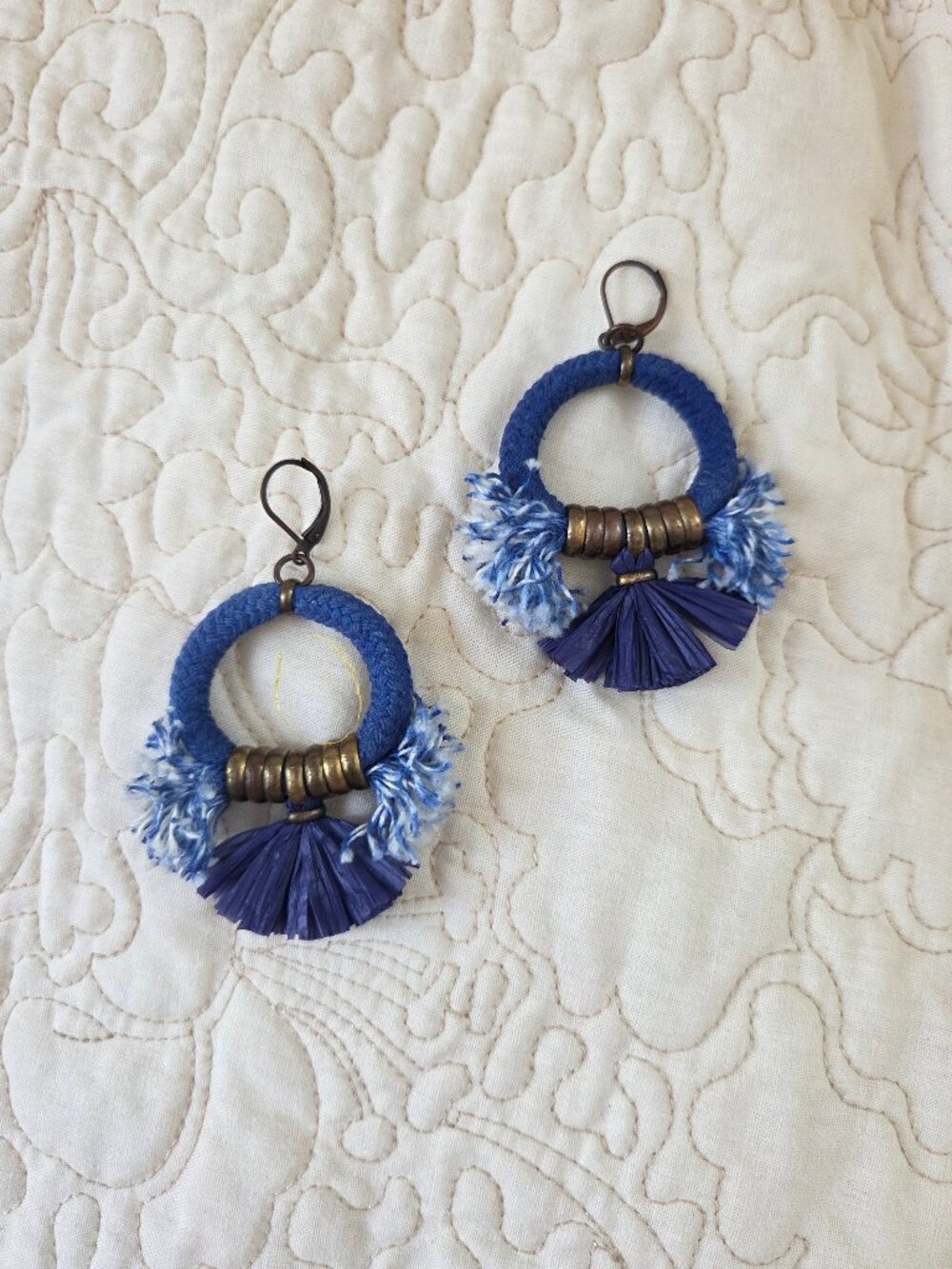 Blue textile earings